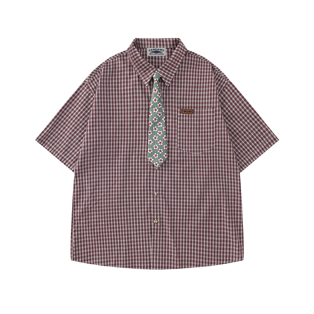 簡約格紋短袖襯衫