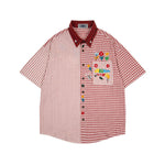 刺綉撞色短袖襯衫