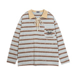 復古條紋情侶撞色polo衫