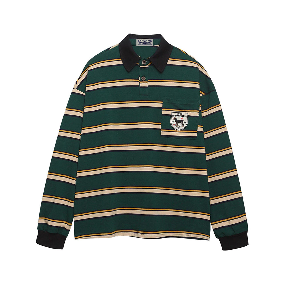 Contrast stripe embroidered polo long sleeves