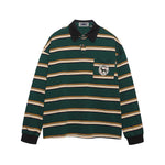 Contrast stripe embroidered polo long sleeves