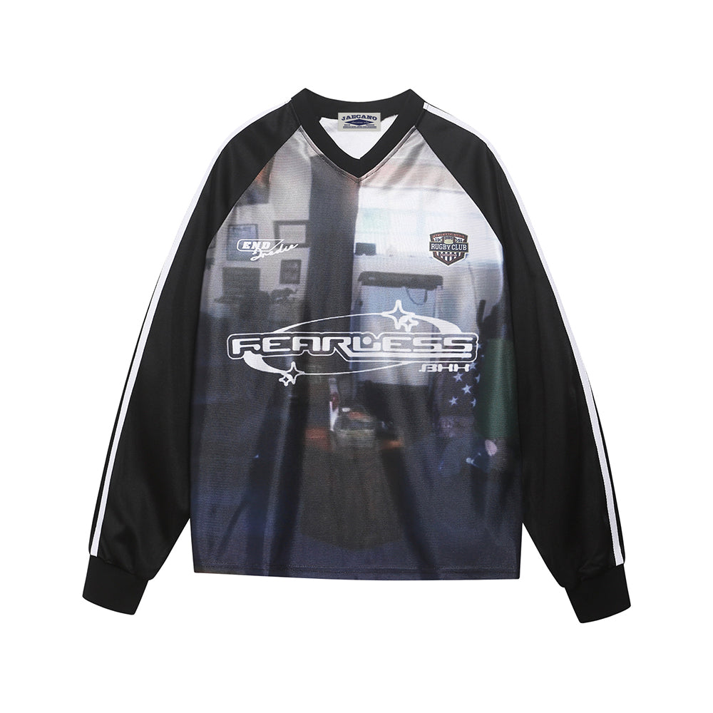 Retro contrasting color couple long sleeves