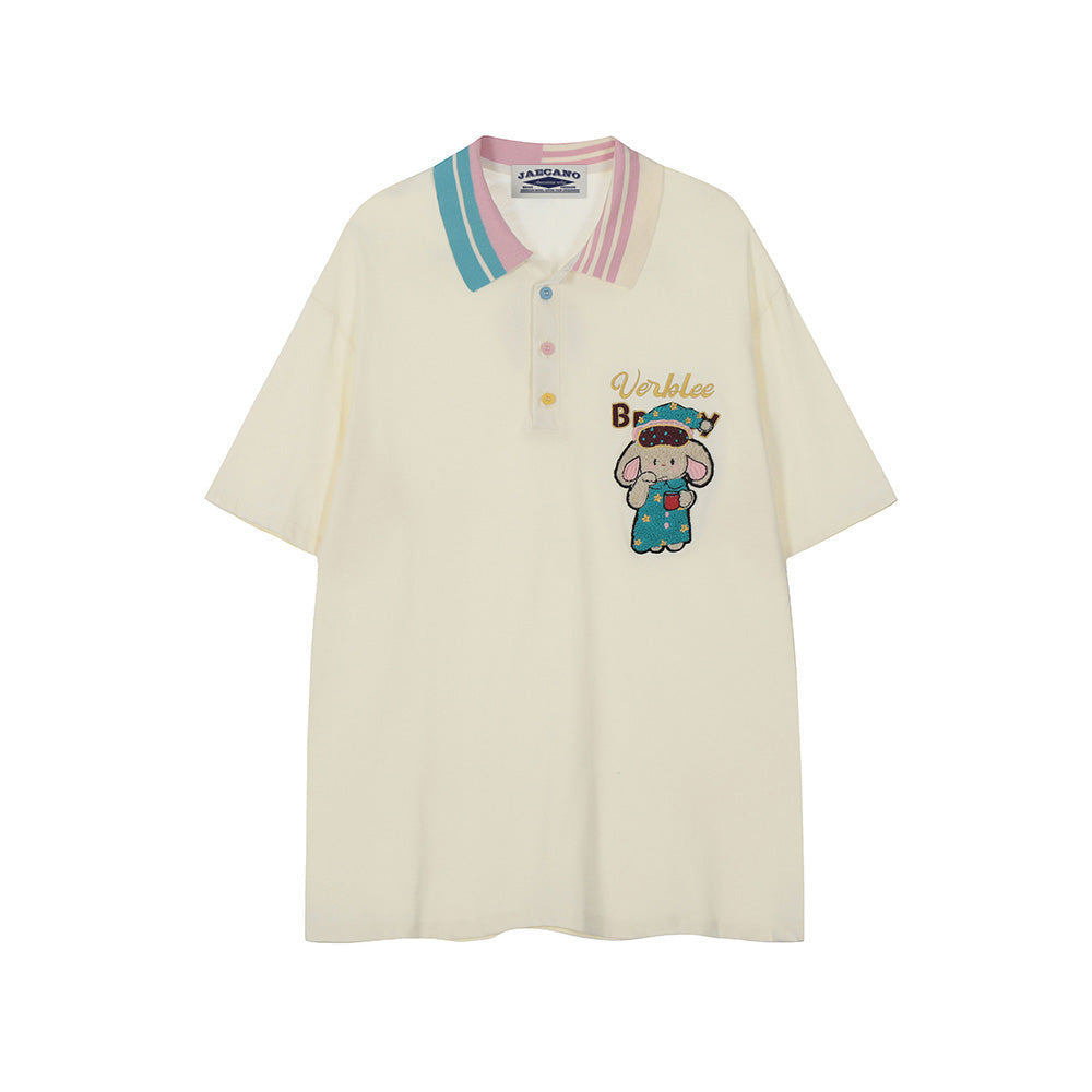 Colorblock lapel short sleeves