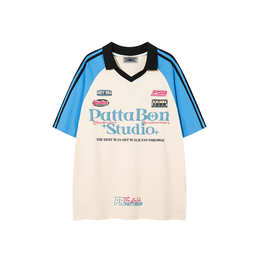 콘트라스트 컬러 캐주얼 프린트 반팔