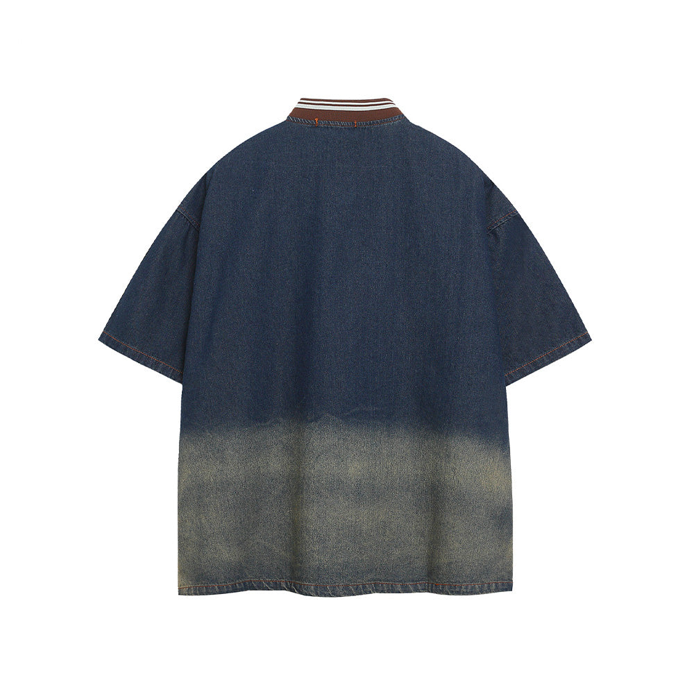 水洗刺綉牛仔短袖