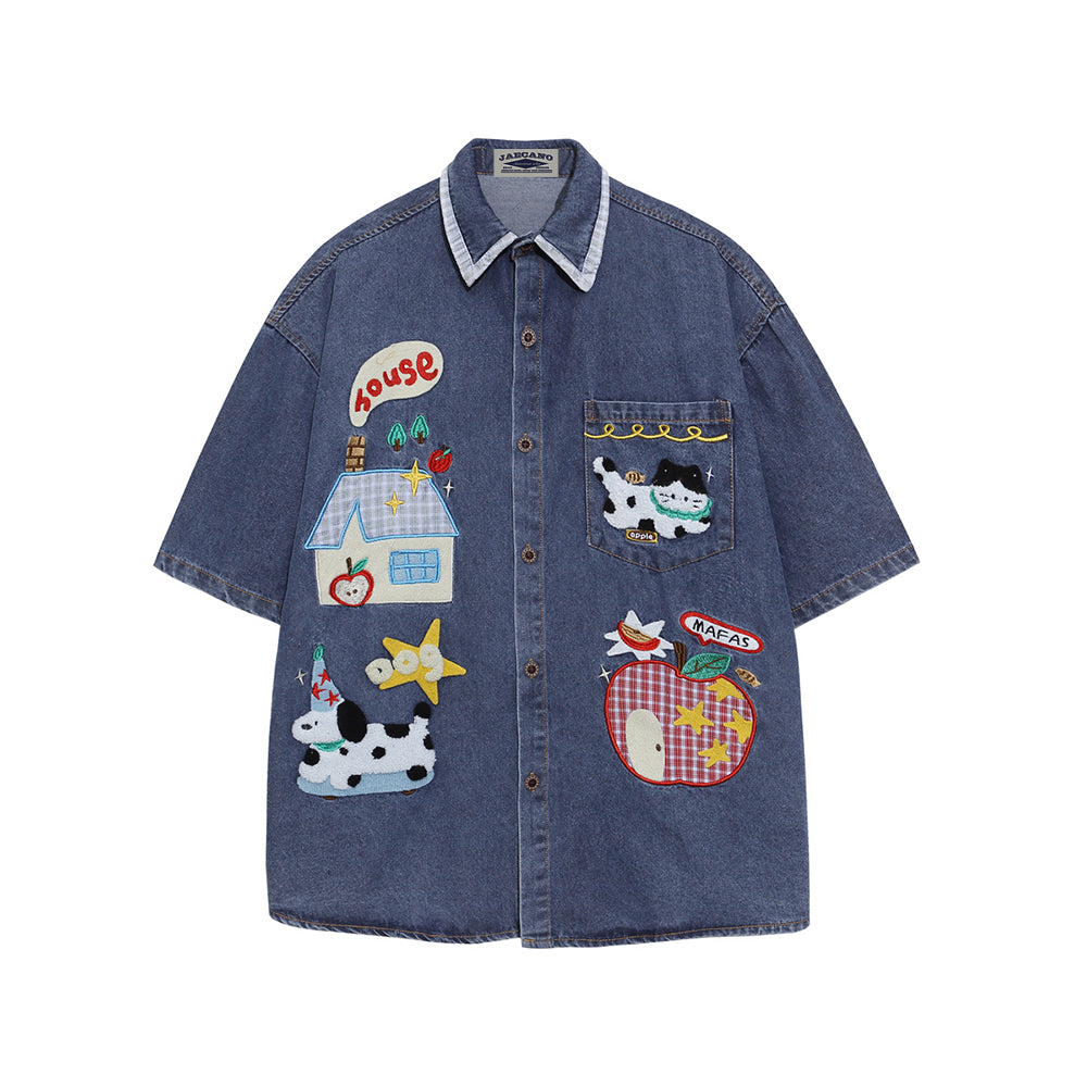 復古卡通短袖襯衫