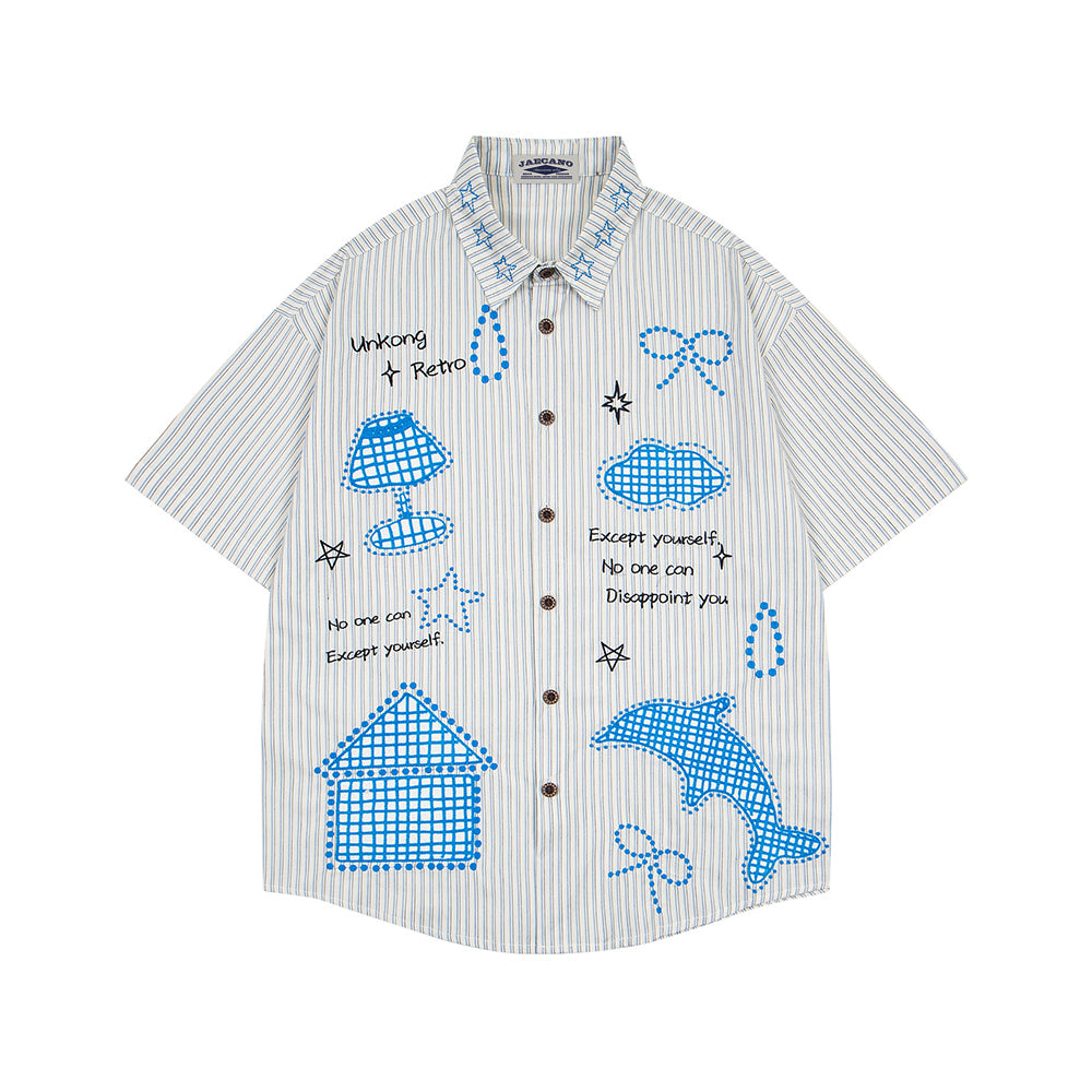 復古刺綉短袖襯衫