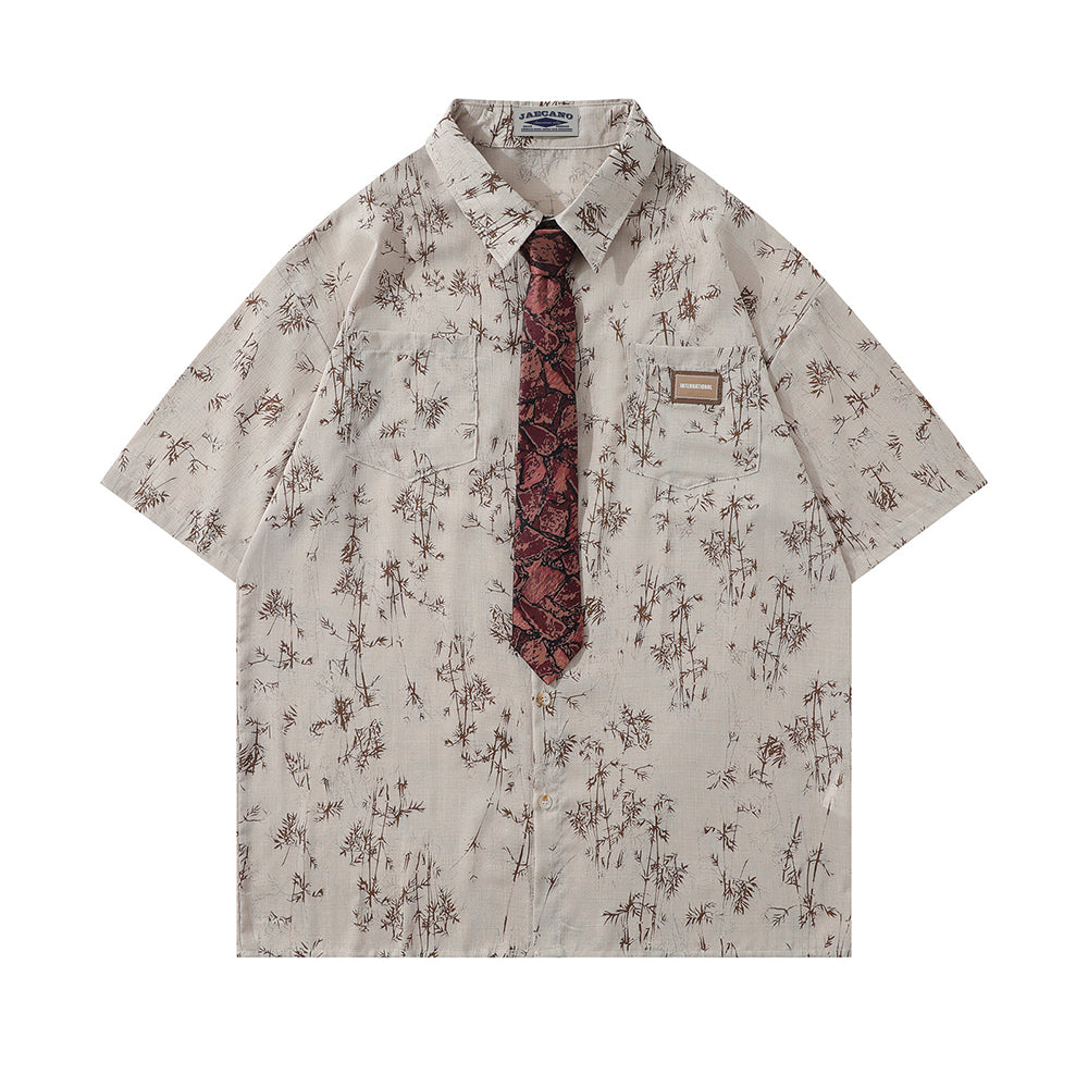 빈티지 플로럴 타이 반팔 셔츠