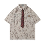 빈티지 플로럴 타이 반팔 셔츠