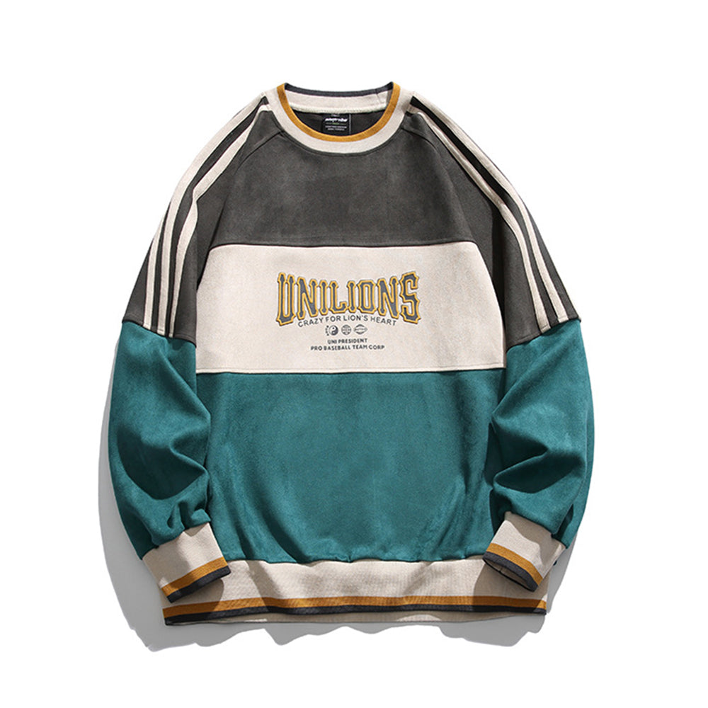 美式復古撞色拼接圓領衛衣