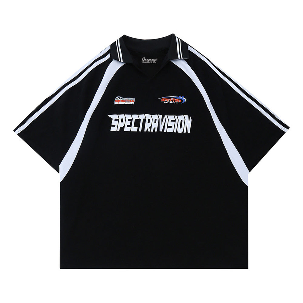 Retro stitching racing short sleeves