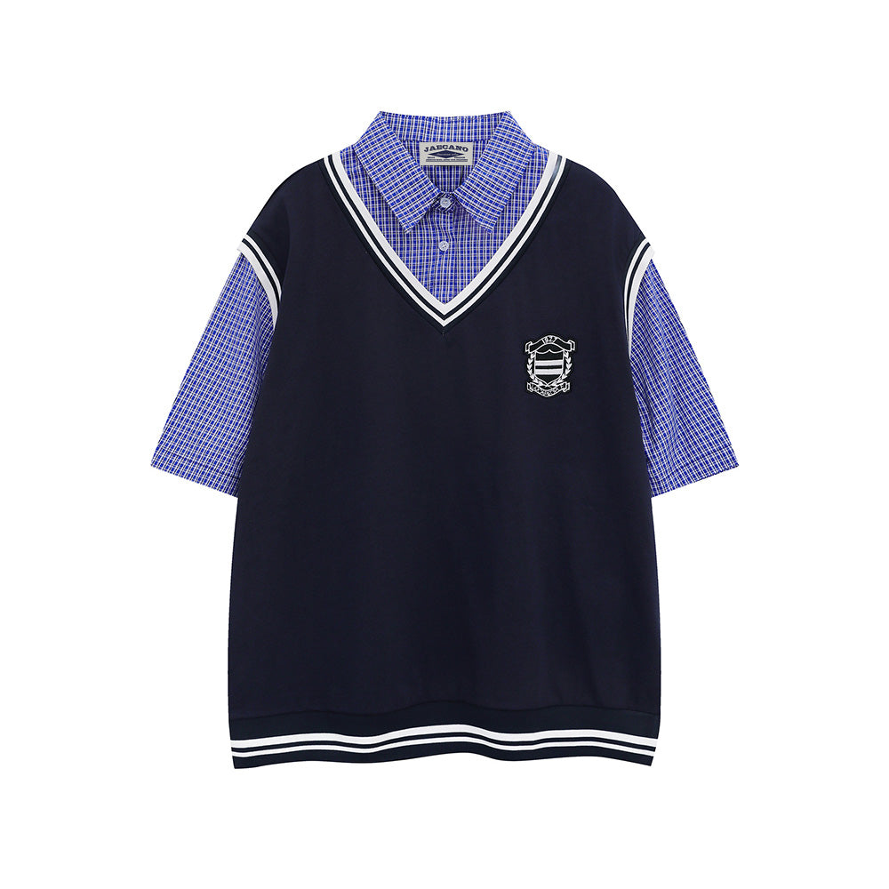 레트로 가짜 투피스 반팔