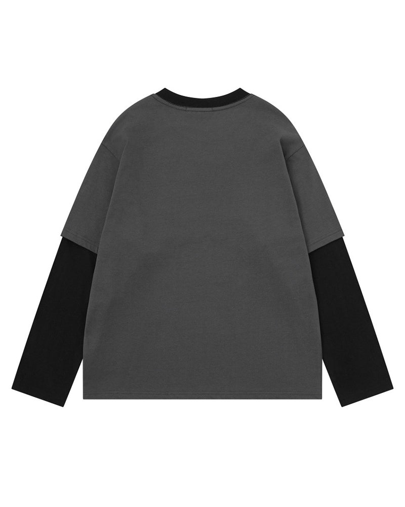 Faux two-piece color-blocked long-sleeved top
