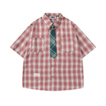 Plaid Lapel Short Sleeve Shirt