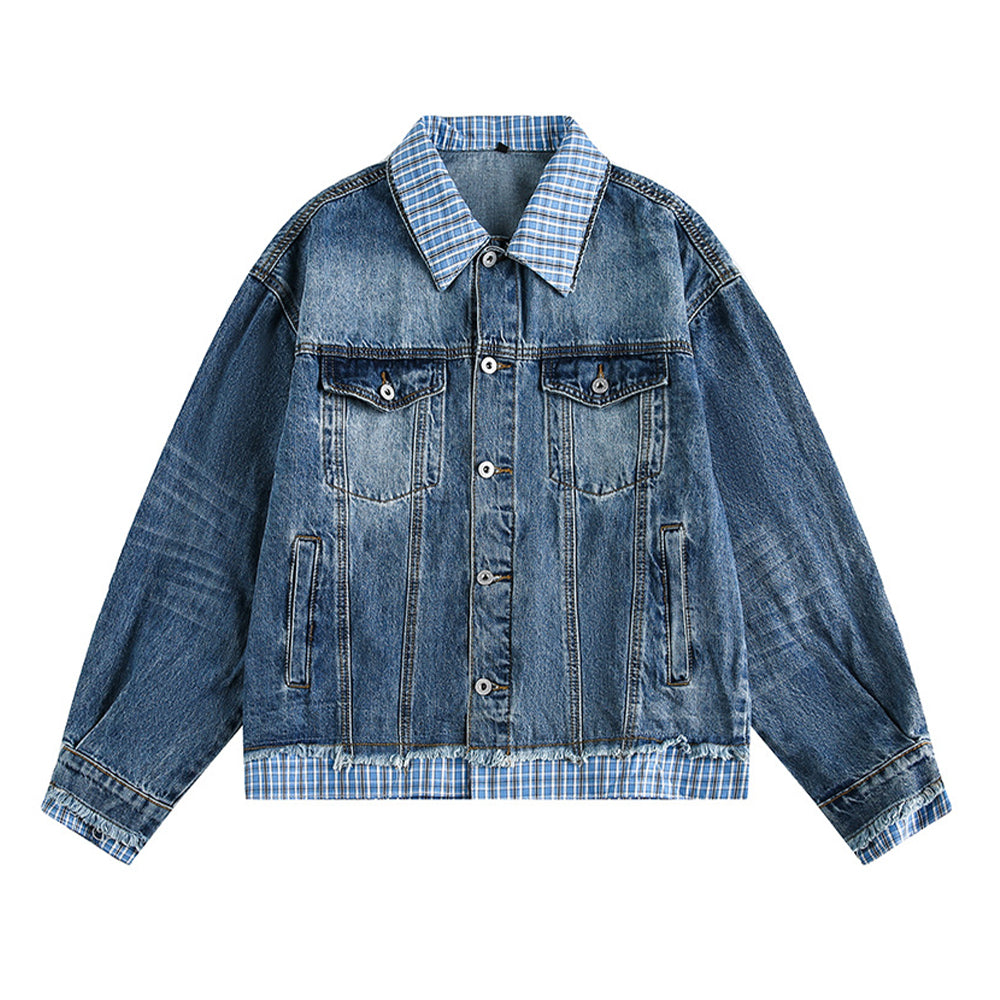 Retro plaid patchwork jacket