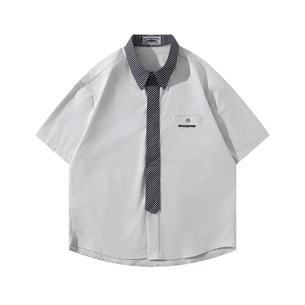 Retro patchwork short-sleeved shirt