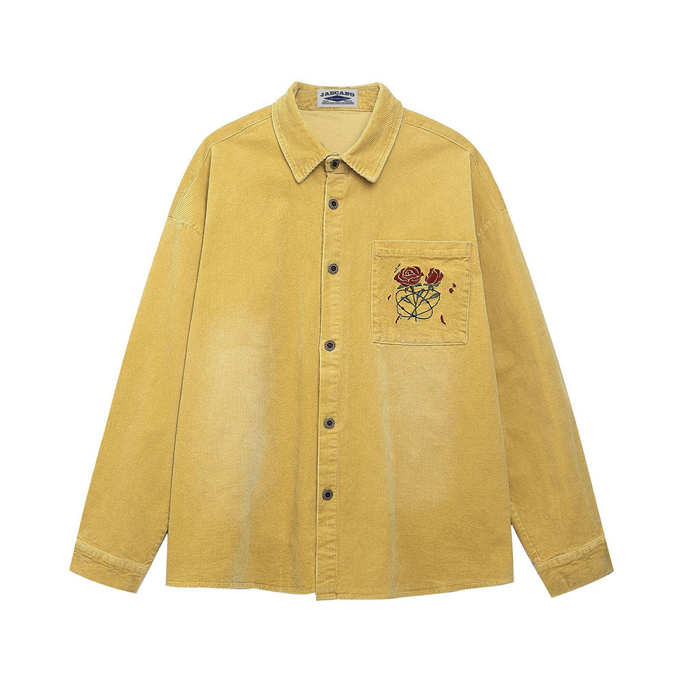 Rose embroidered long-sleeved shirt