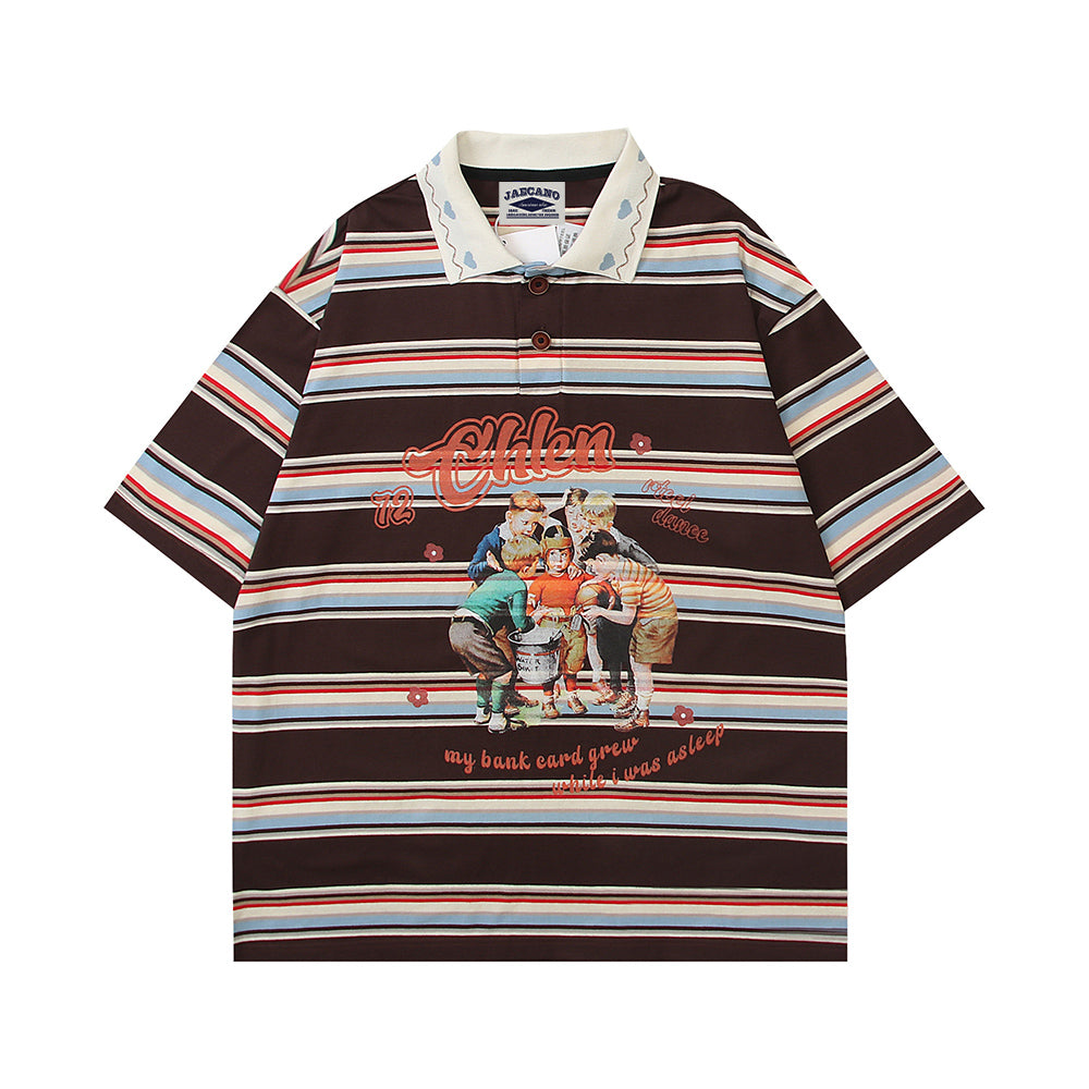 레트로 컬러 블록 스트라이프 반팔