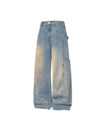 Washed distressed straight leg pants