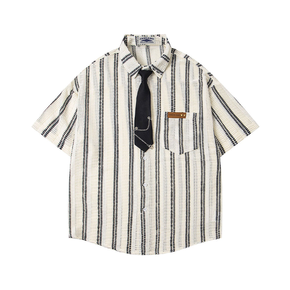 Striped Tie Short Sleeve Shirt
