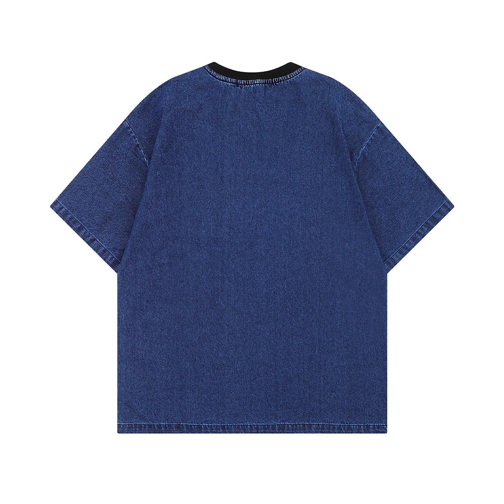 콘트라스트 패치 데님 반팔