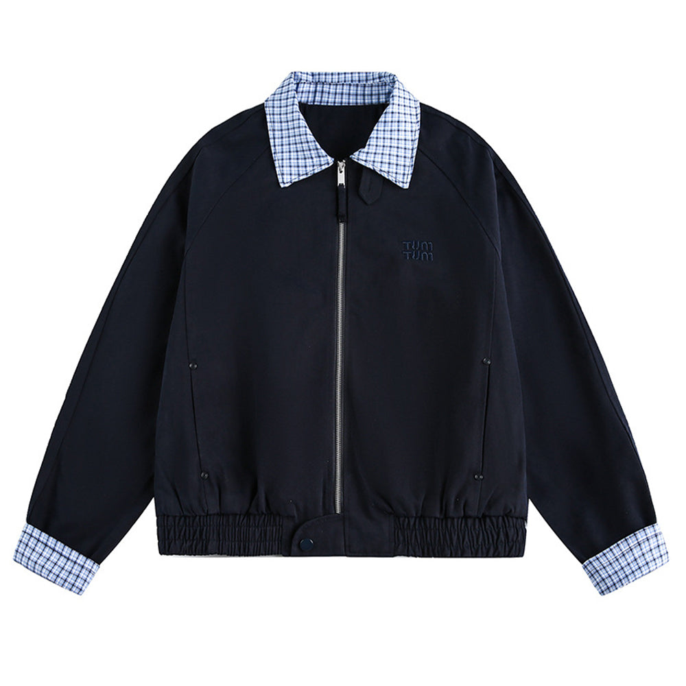 撞色拼接格子外套