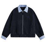 撞色拼接格子外套