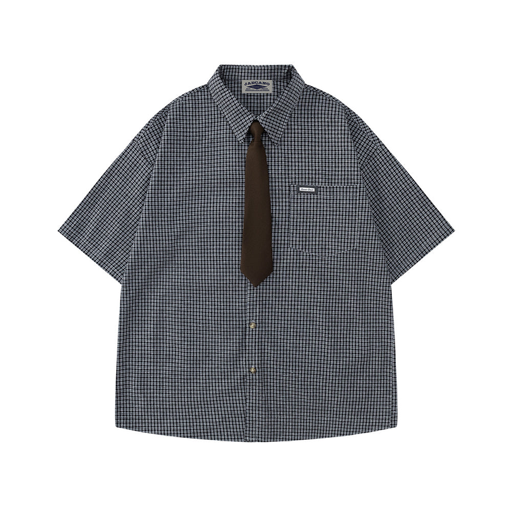 復古格紋短袖襯衫