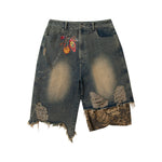 Fake two-piece patchwork cropped jeans