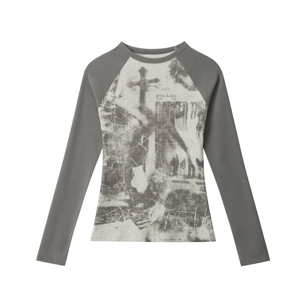 Women's Retro Print Raglan Sleeve Top