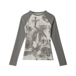 Women's Retro Print Raglan Sleeve Top
