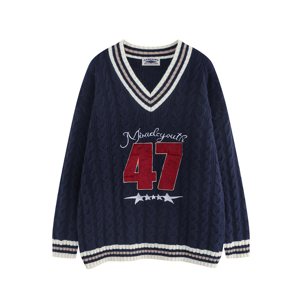 復古撞色套頭毛衣