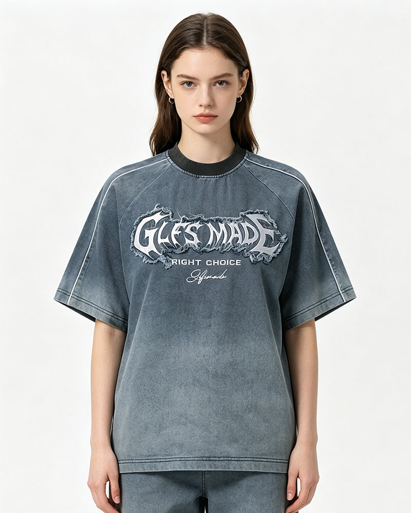 Retro washed denim short-sleeved shirt