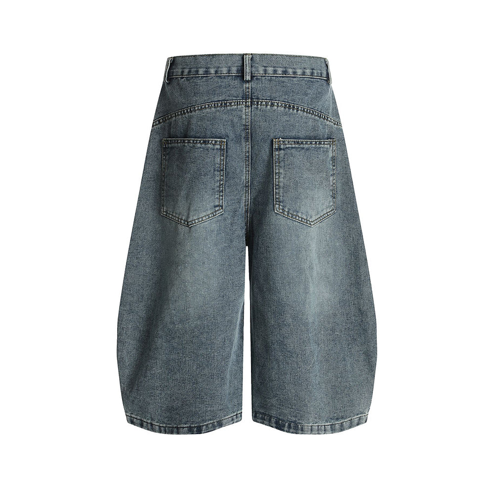 Vintage Washed Cropped Denim Shorts