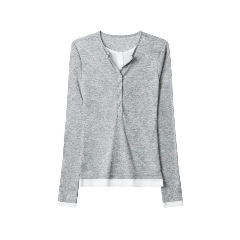 Preppy style fake two-piece top (women's style)