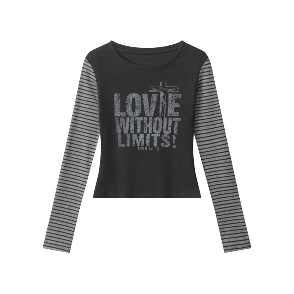 Fake two-piece striped long sleeves