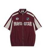 American retro patchwork sports short-sleeved jacket