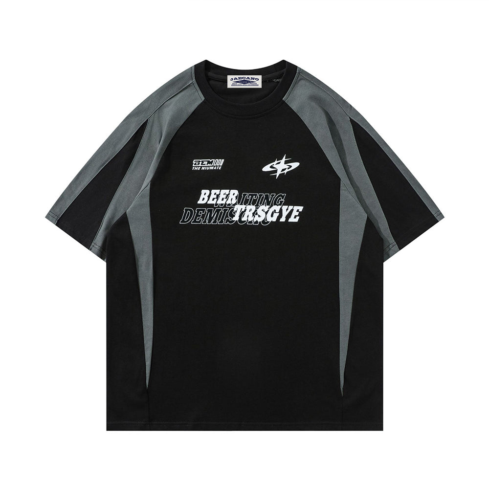 復古拼接撞色寬鬆短袖