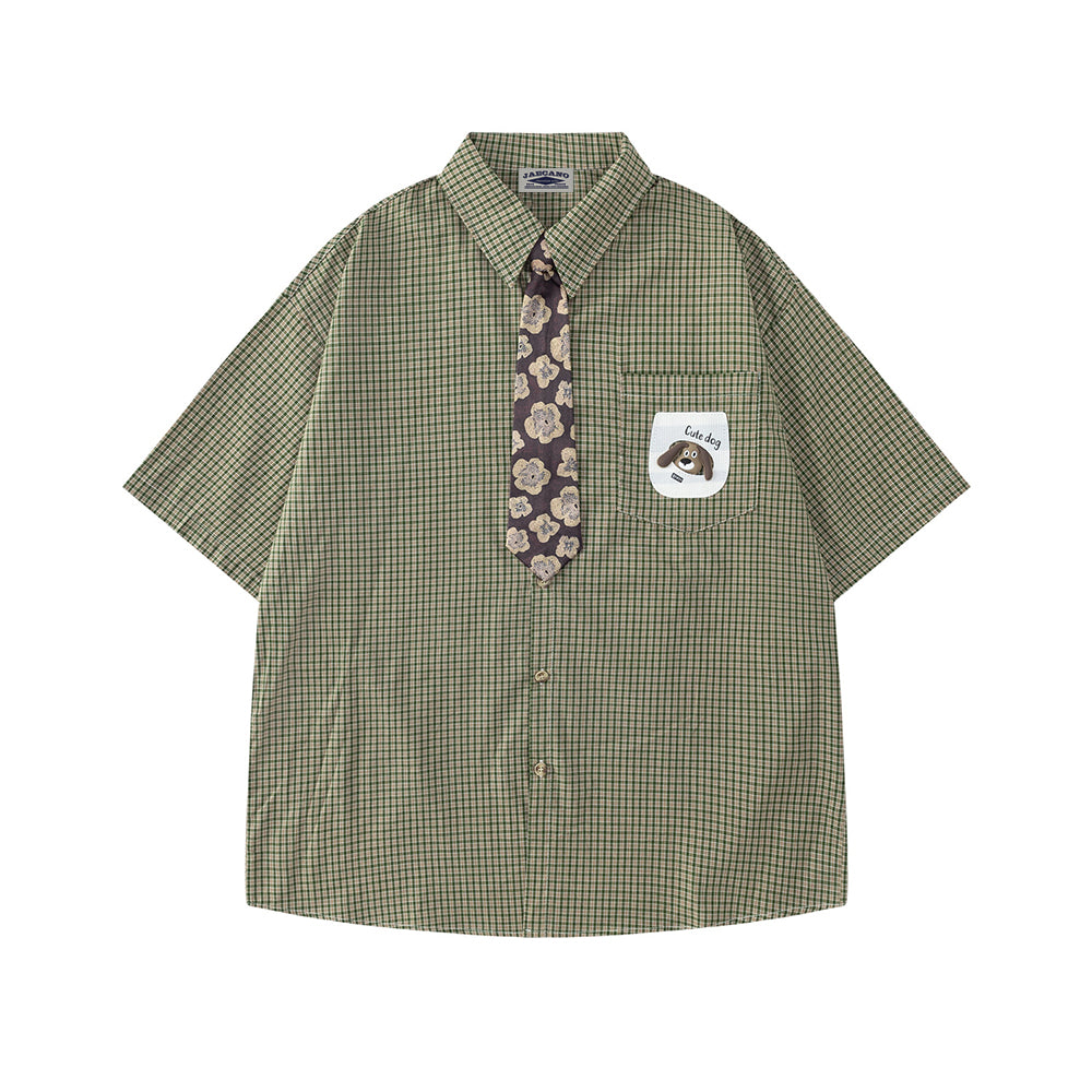 復古格紋短袖襯衫