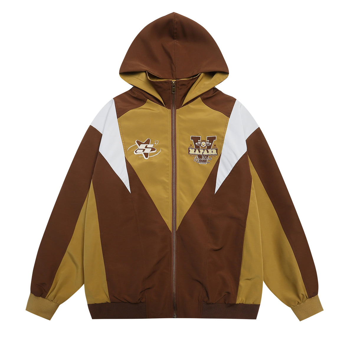 retro color block hooded jacket