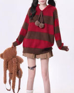 Retro hooded colorblock pullover sweater