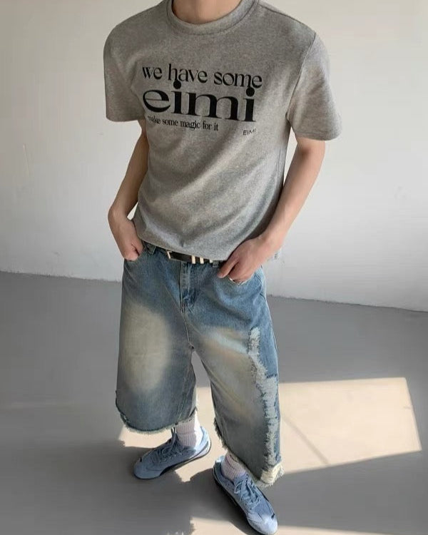 Raw edge straight cropped shorts