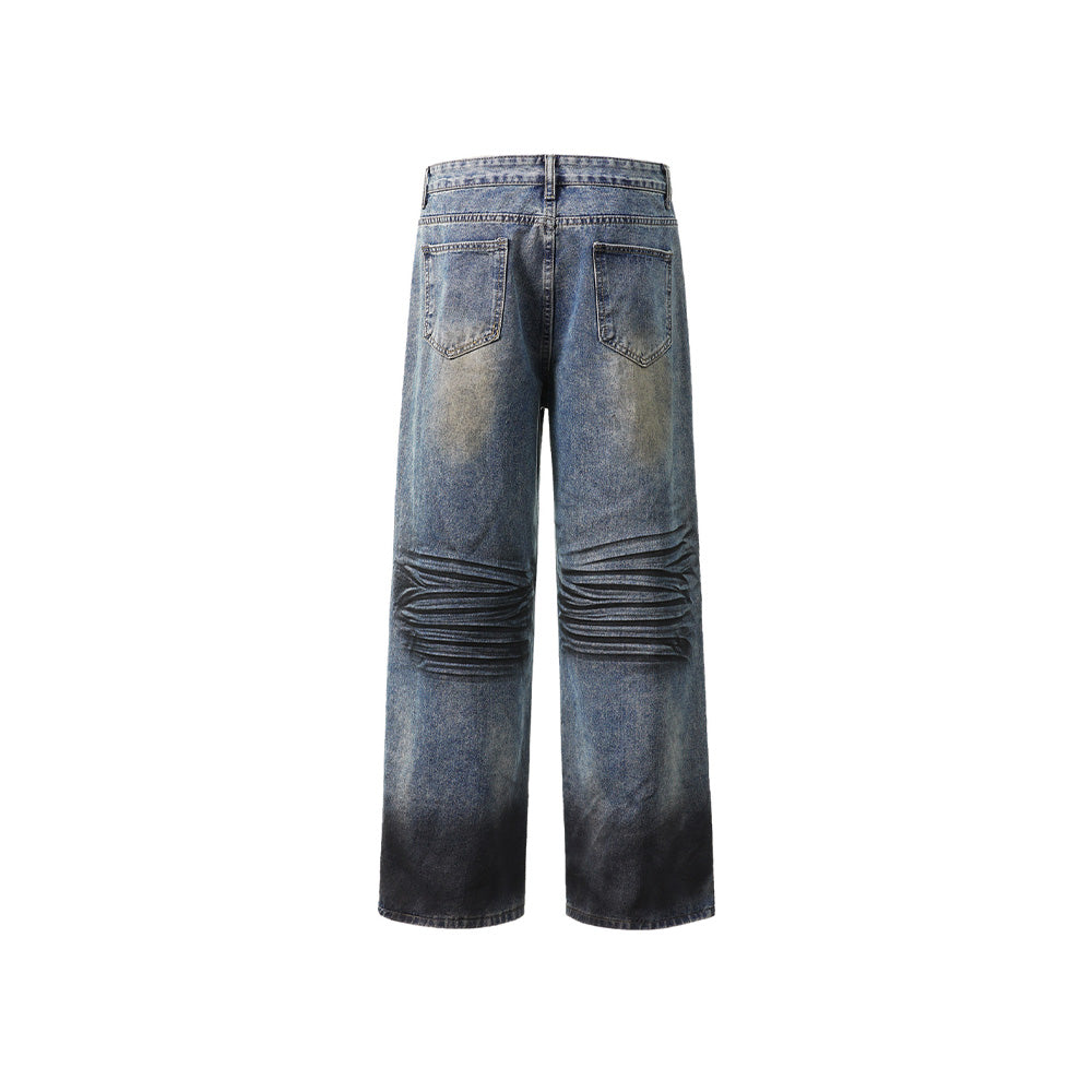 Distressed straight jeans