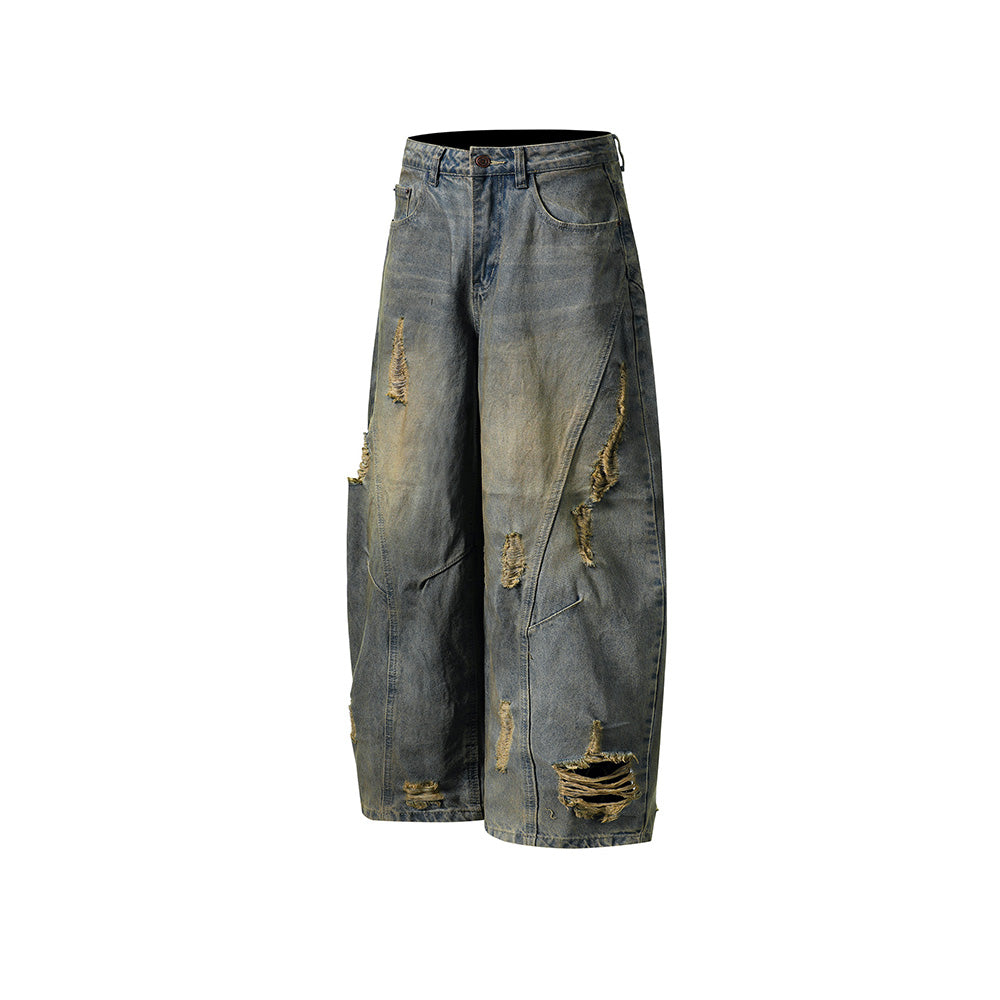 水洗做舊破洞牛仔褲