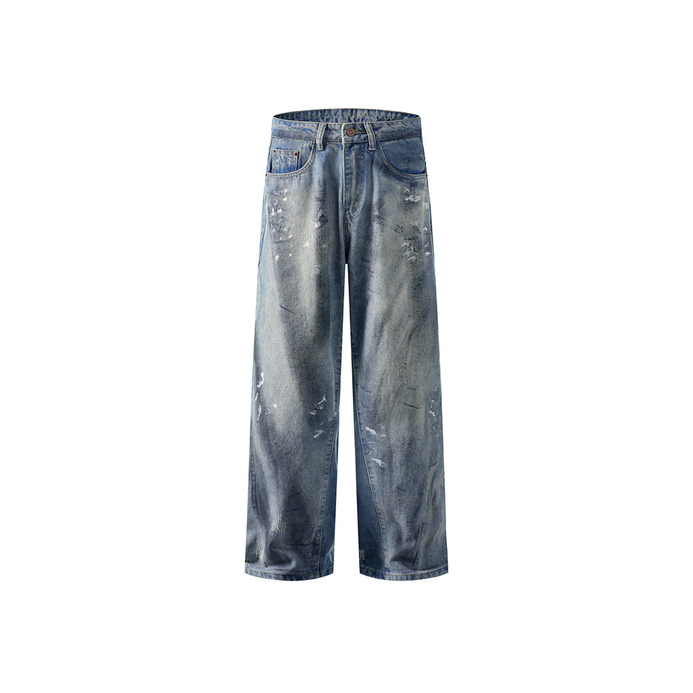 Distressed hand-painted jeans