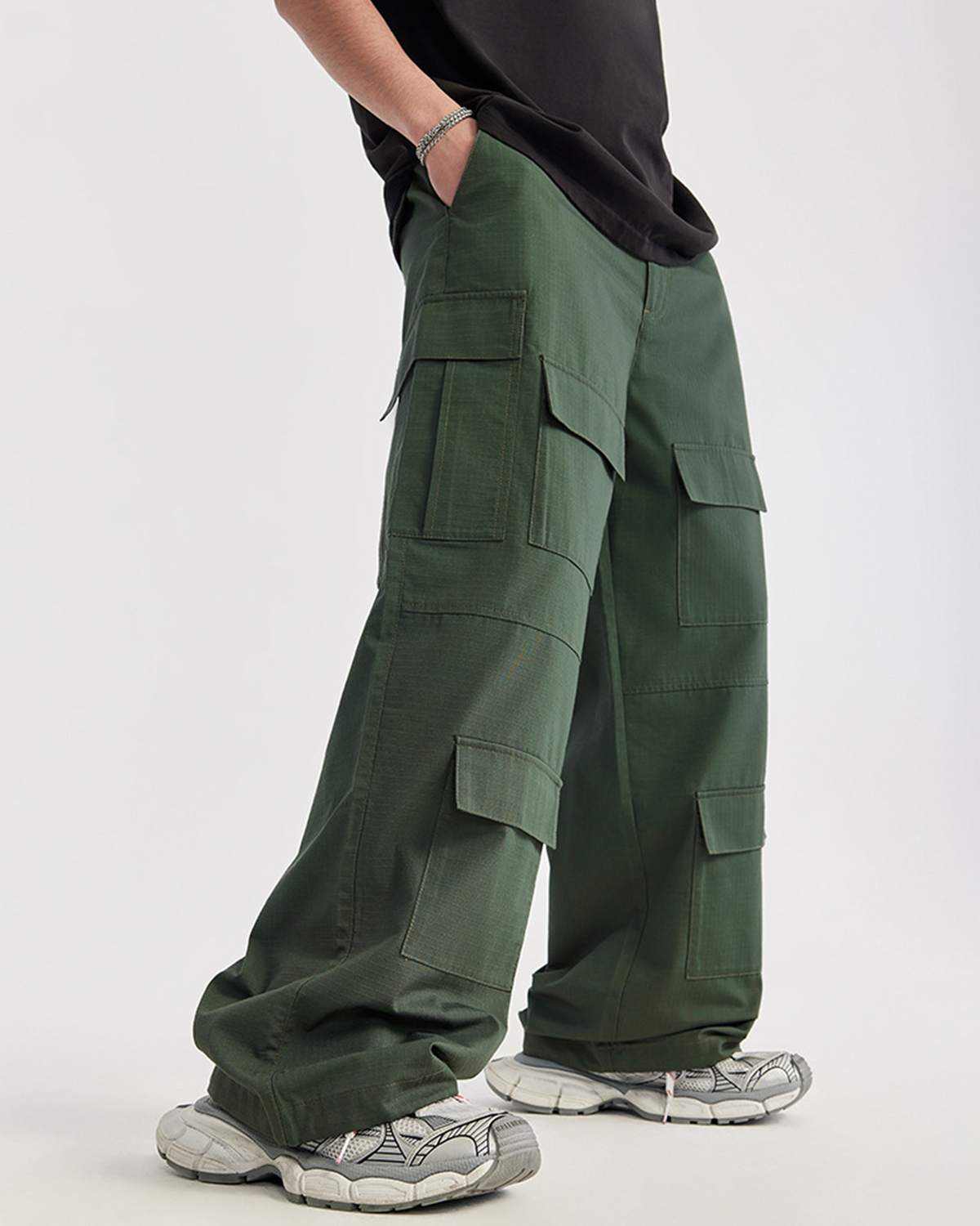 休閑口袋工裝褲