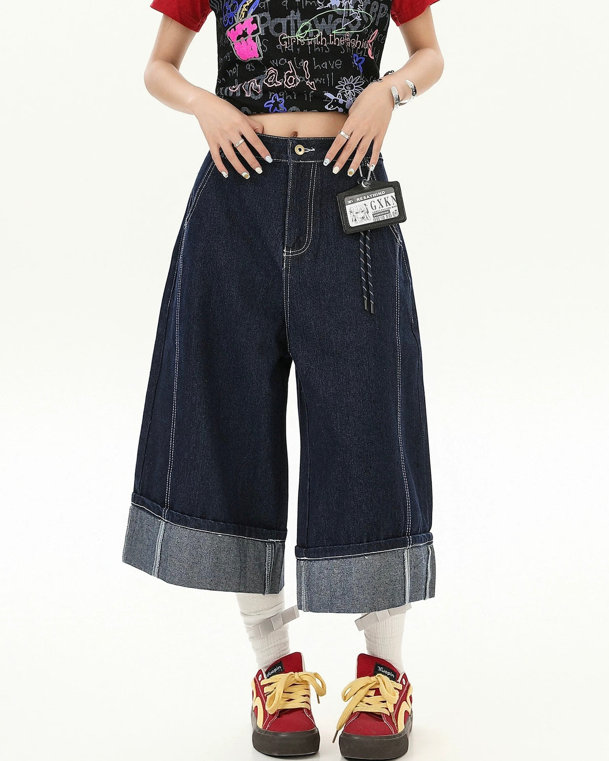 休閑復古牛仔五分短褲