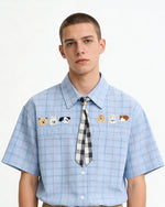 復古格紋短袖襯衫