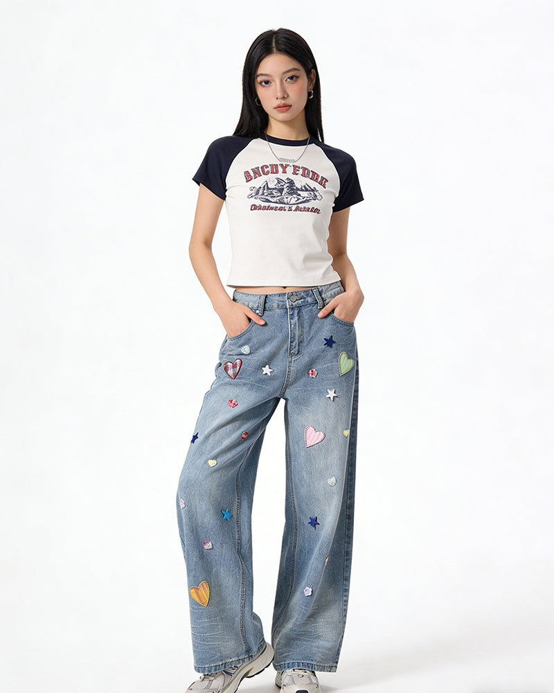 Embroidered Distressed Jeans