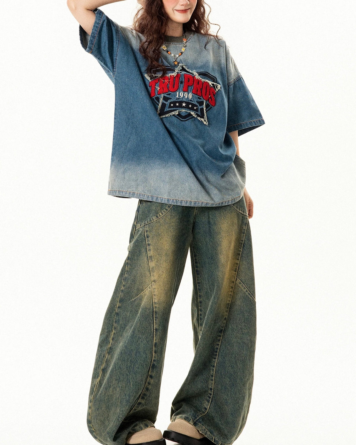 스타 레터 데님 반팔